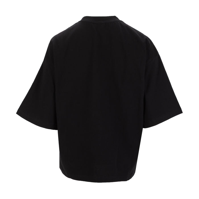 Black womens oversized tee, crew neck short sleeves back view