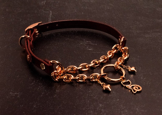 Oxblood Leather Kitten Martingale Collar _ LIMITED _