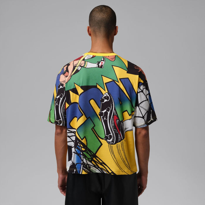 Men's multicolor graphic crewneck T-shirt back view with short sleeves