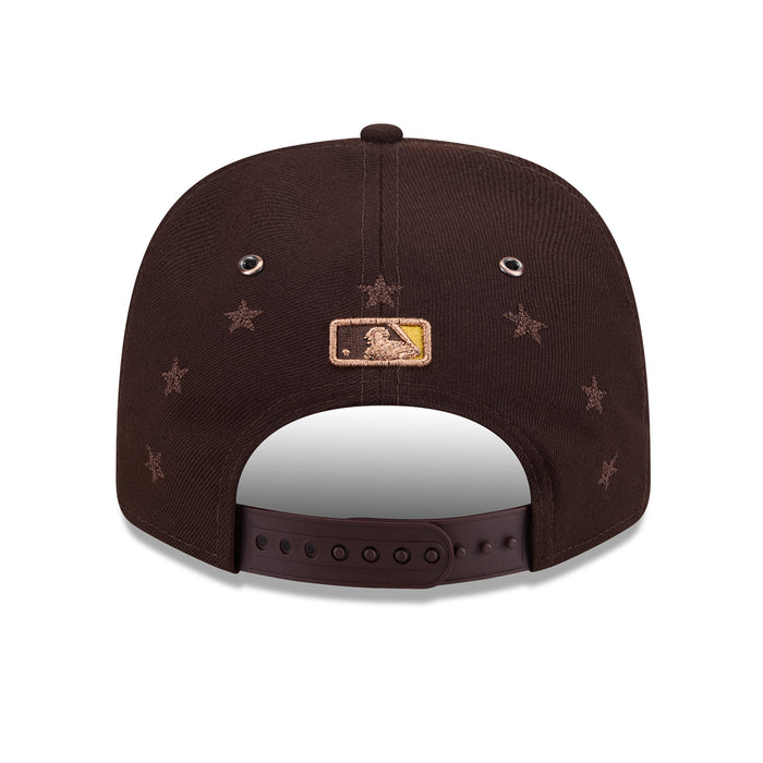 Brown baseball cap back with adjustable snap strap and stitched star accents