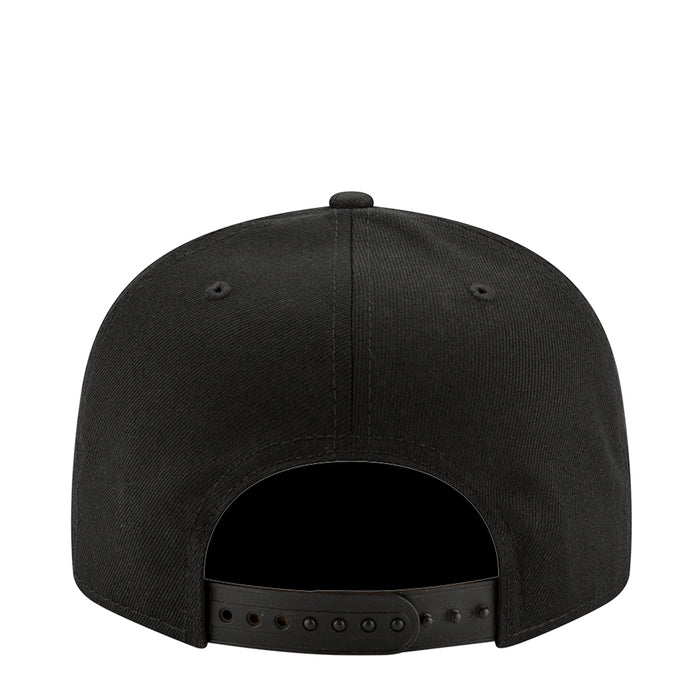 Black baseball cap back view with adjustable snap strap