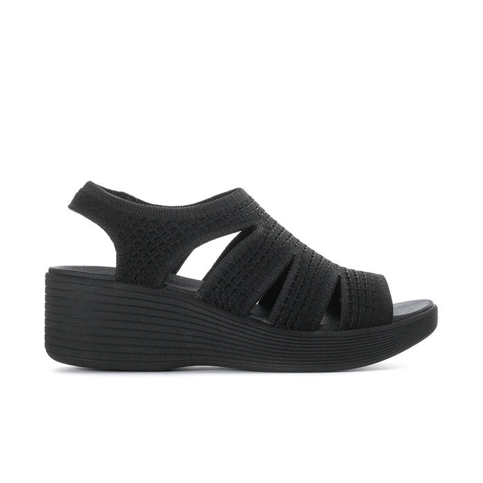 Black women's slingback platform sandal with stretchy knit upper and wide straps
