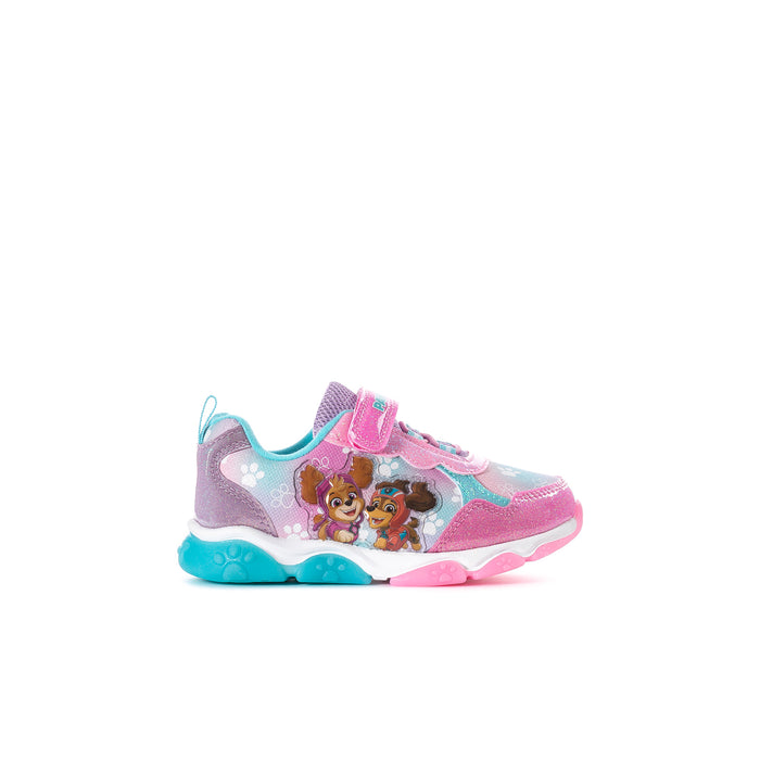 Lighted toddler sneakers in pink and teal, Paw Patrol graphic on side