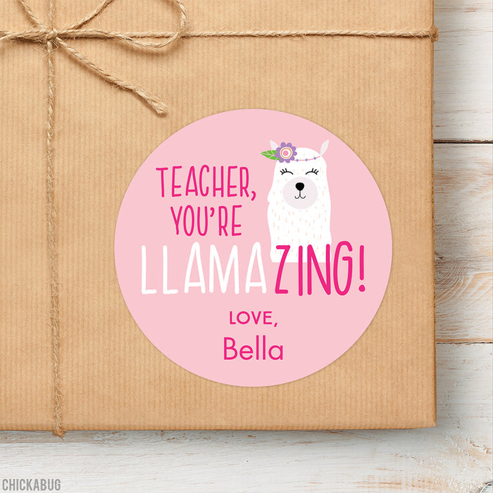 Pink "You're Llamazing" Teacher Appreciation Stickers