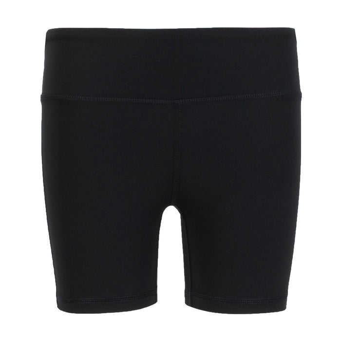 Youth black bike shorts with flat waistband and inner panel seams