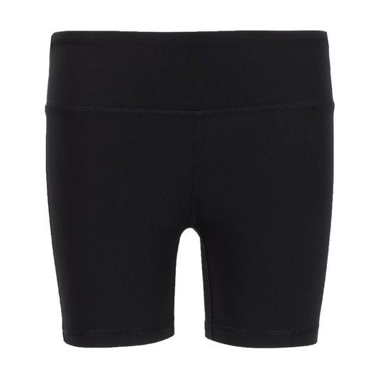 Youth black bike shorts with flat waistband and inner panel seams