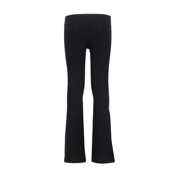 Black youth flare leggings, straight waistband to flared hem