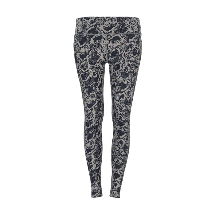 High-waist snake print leggings in dark gray and black, full-length
