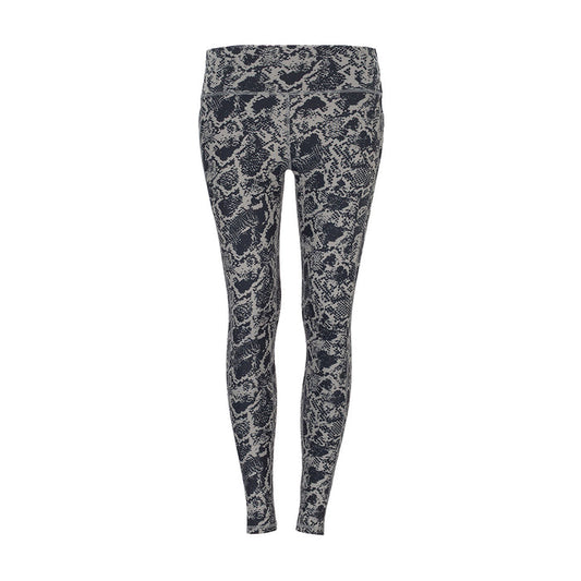 High-waist snake print leggings in dark gray and black, full-length