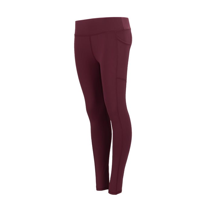 Women's maroon pocket leggings, side view