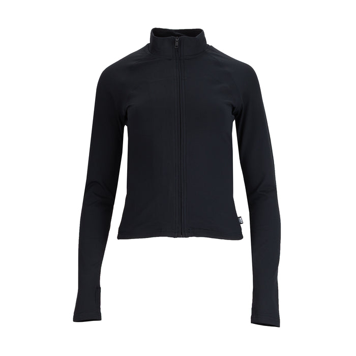 Black women's full-zip long-sleeve jacket with stand collar