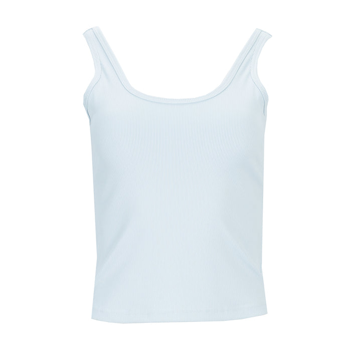 Light blue ribbed women's sport tank top with scoop neck and wide straps