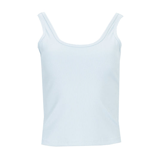 Light blue ribbed women's sport tank top with scoop neck and wide straps