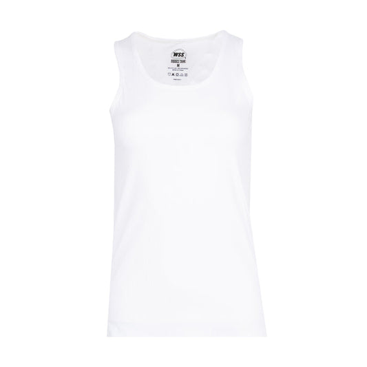 Women's white ribbed tank top, scoop neck sleeveless