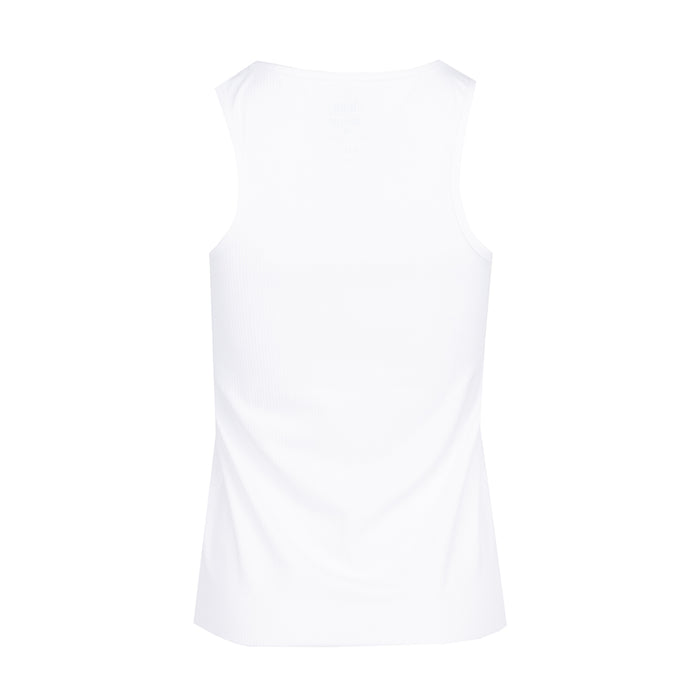 Women's white ribbed tank top, scoop back sleeveless
