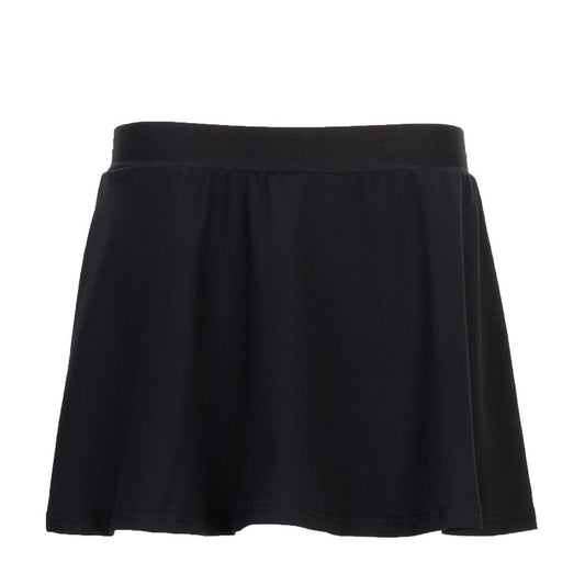 Black women's power skirt with wide elastic waistband and flared A-line hem