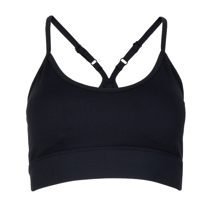 Women's black sports bra with crisscross back straps