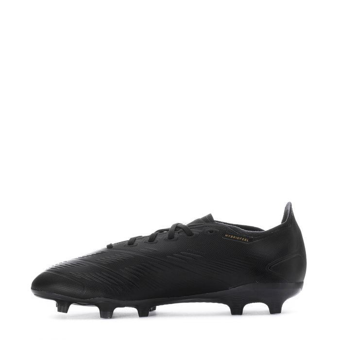 Black men’s FG soccer cleat side view with blue stripe accents