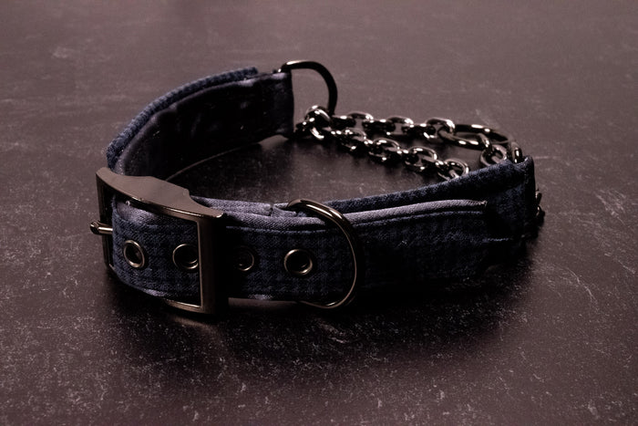 Punk Academia - 12.5" - 15" Navy Plaid Martingale Collar _LIMITED_