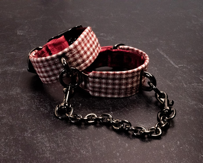 Punk Academia - Crimson Plaid BDSM Cuffs _ LIMITED _