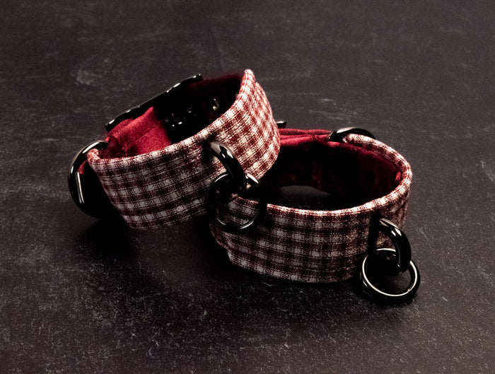 Punk Academia - Crimson Plaid BDSM Cuffs _ LIMITED _