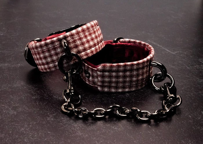 Punk Academia - Crimson Plaid BDSM Cuffs _ LIMITED _