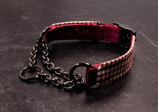 Punk Academia - Crimson Plaid Martingale Collar _LIMITED_