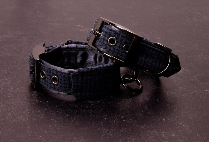 Punk Academia - Navy Plaid Cuffs _ LIMITED _
