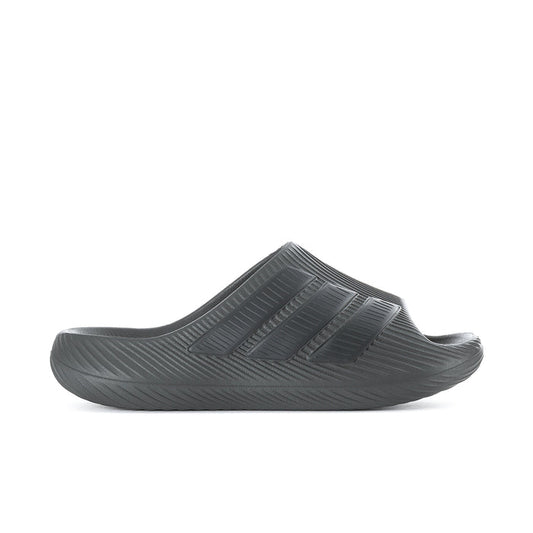 Men's grey slide sandal with ridged straps and cushioned footbed