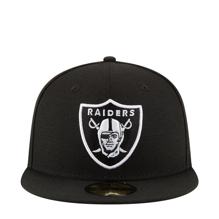 Black Raiders snapback cap with white front team shield logo