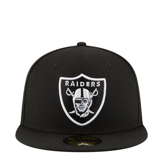 Black Raiders snapback cap with white front team shield logo