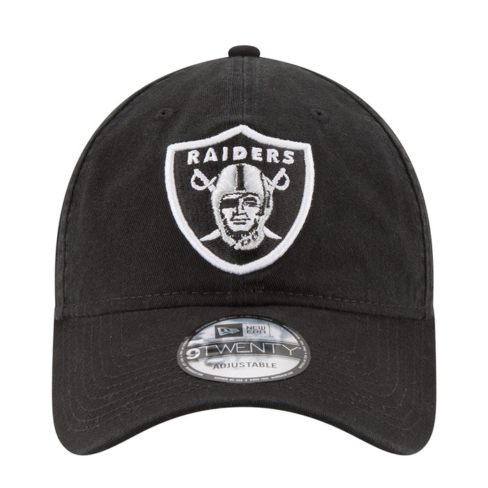 Black Raiders baseball cap with white embroidered shield logo on front