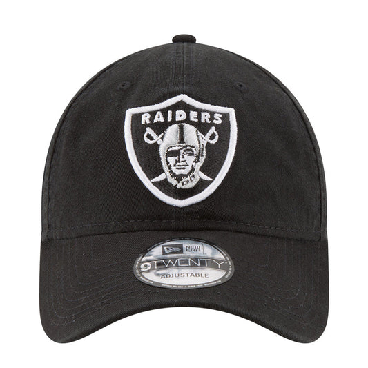 Black Raiders baseball cap with white embroidered shield logo on front