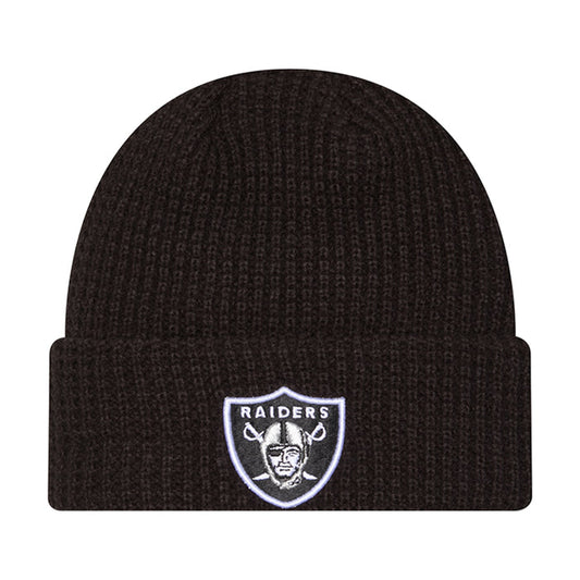 Black waffle-knit beanie with Raiders shield patch