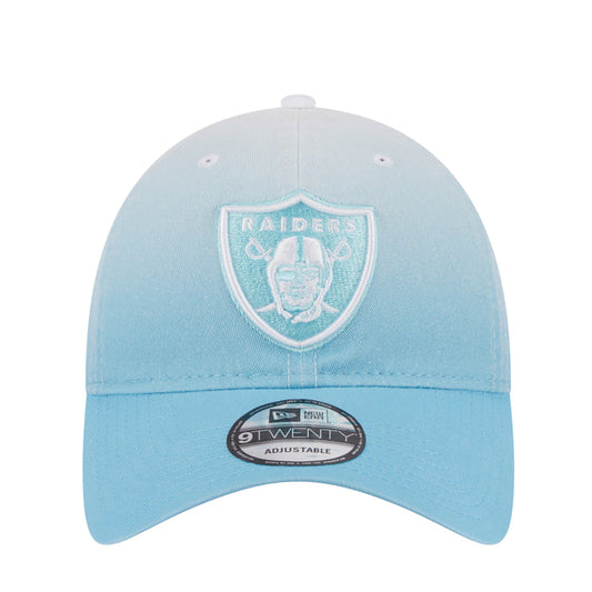 Light blue ombre baseball cap with Raiders shield front patch and New Era adjustable strap