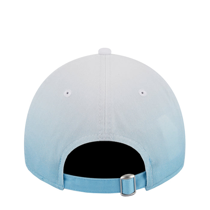 Light blue ombre baseball cap interior with adjustable strap and metal buckle