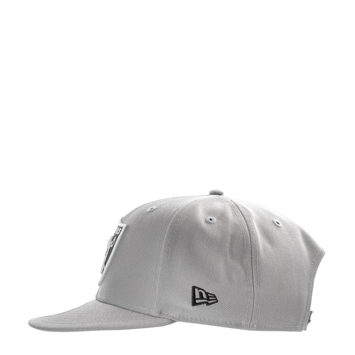 Grey baseball cap with New Era flag logo on the front-side panel