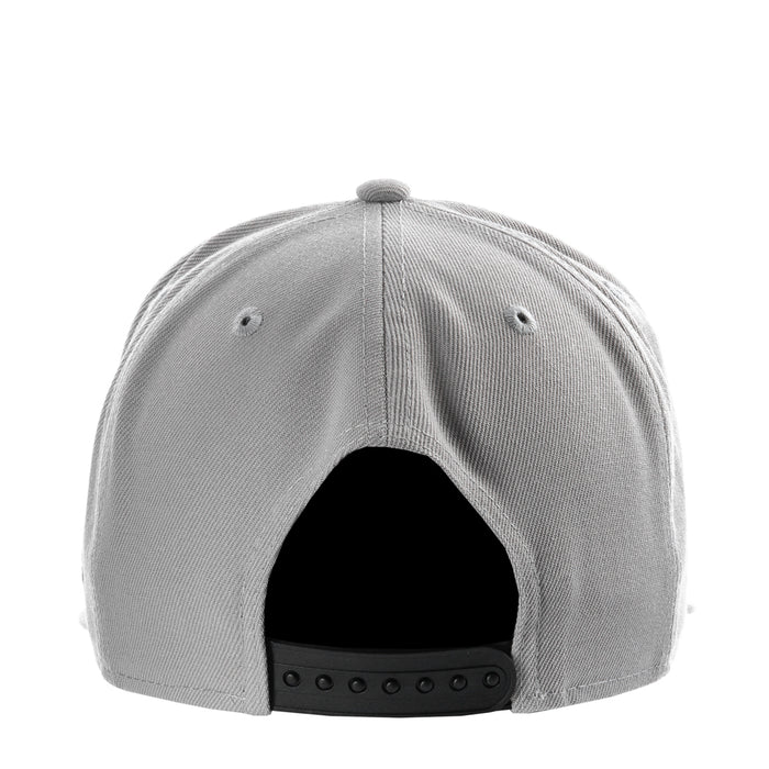 Grey baseball cap back view with ventilation holes and open eyelets