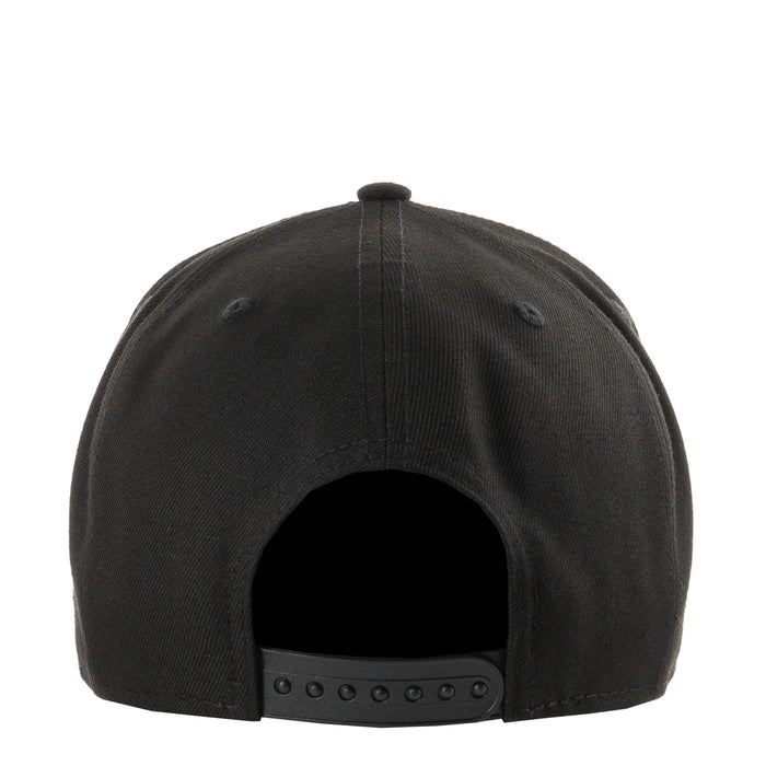 Black A-Frame baseball cap back view with snapback strap and ventilation eyelets