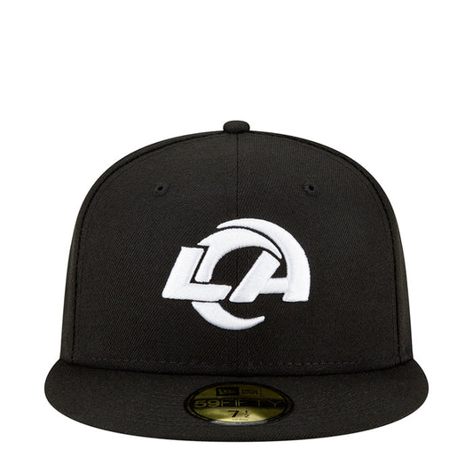 Black baseball cap with white LA logo on the front panel.