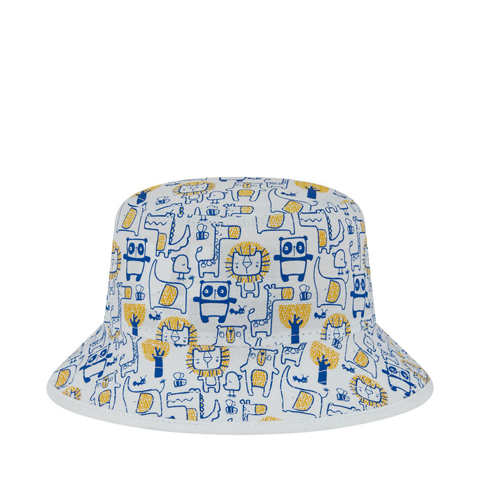 Kids robot-pattern bucket hat with wide brim, all-over print