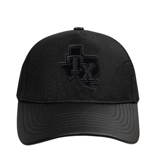 Black low-profile snapback cap with embroidered team logo on front panel