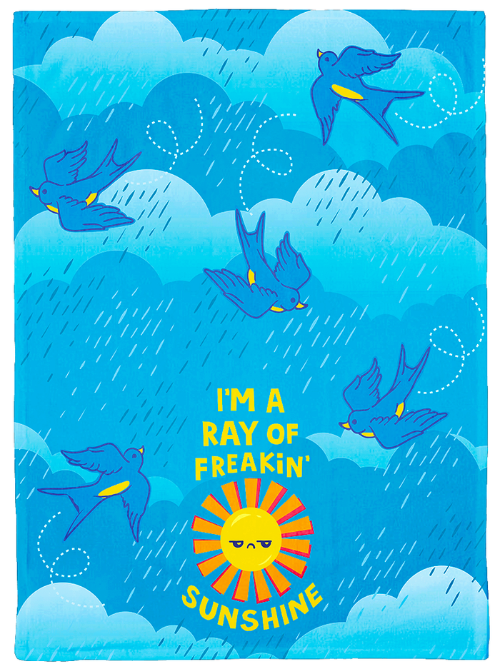 FUNNY SUNSHINE RAIN CLOUDS BIRDS KITCHEN DISH TOWEL UPTOWN SOX