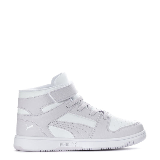 Kids high-top sneakers, white with hook-and-loop straps and lace-up front