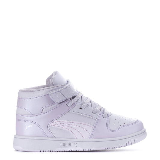 Kids high-top sneakers in light lilac with lace-up front and Puma logo on side