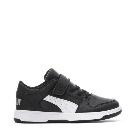 Kids' low-top sneakers in black and white, with hook-and-loop strap