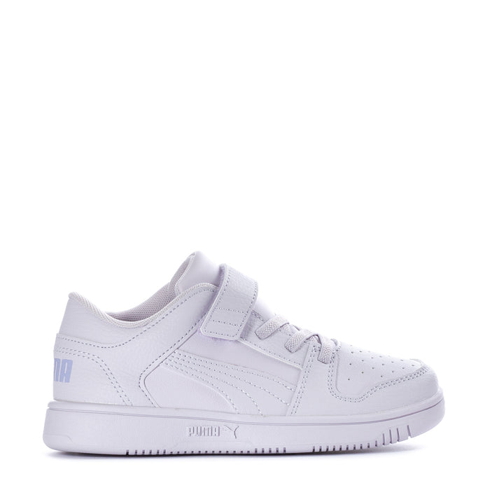 Kids low-top sneakers in light purple with white laces and side stripes