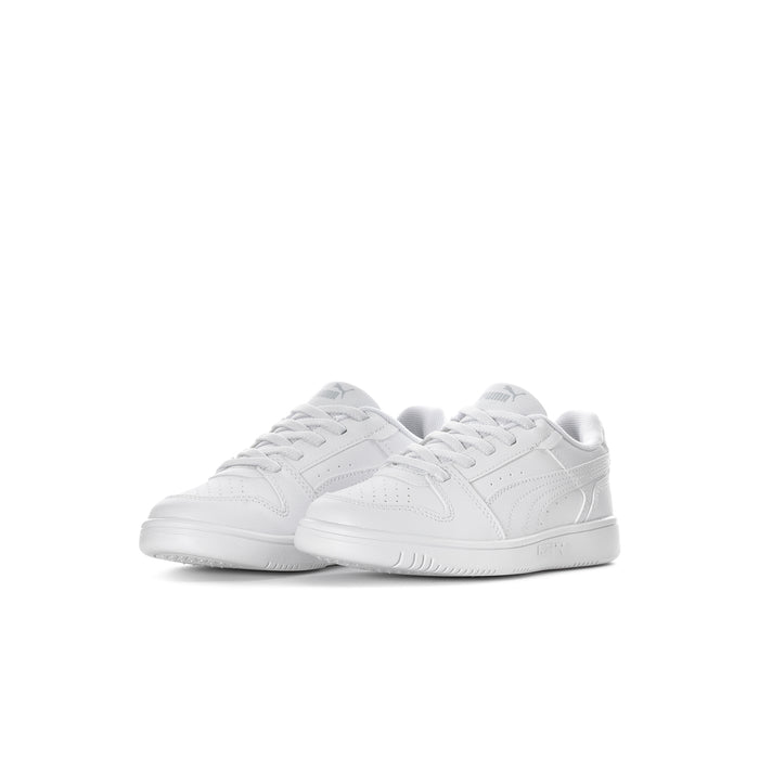 Pair of kids white lace-up sneakers, low-top style