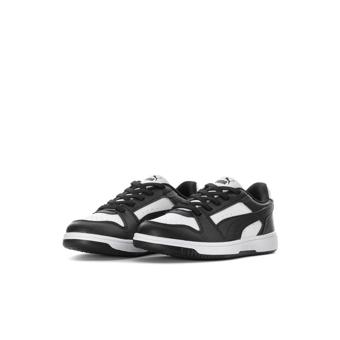 Kids' black and white lace-up Puma sneakers, side-by-side view