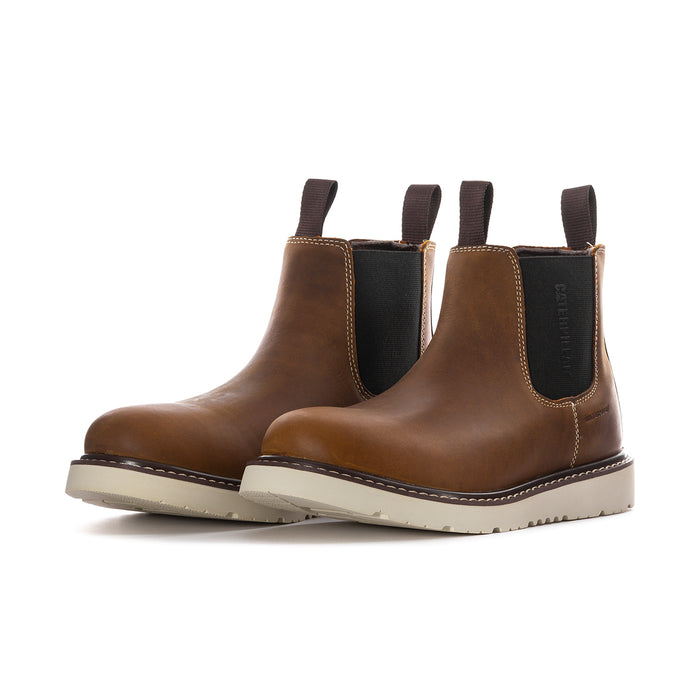 Reclaimer men's Chelsea work boots, brown leather with side elastic panels and rugged sole.